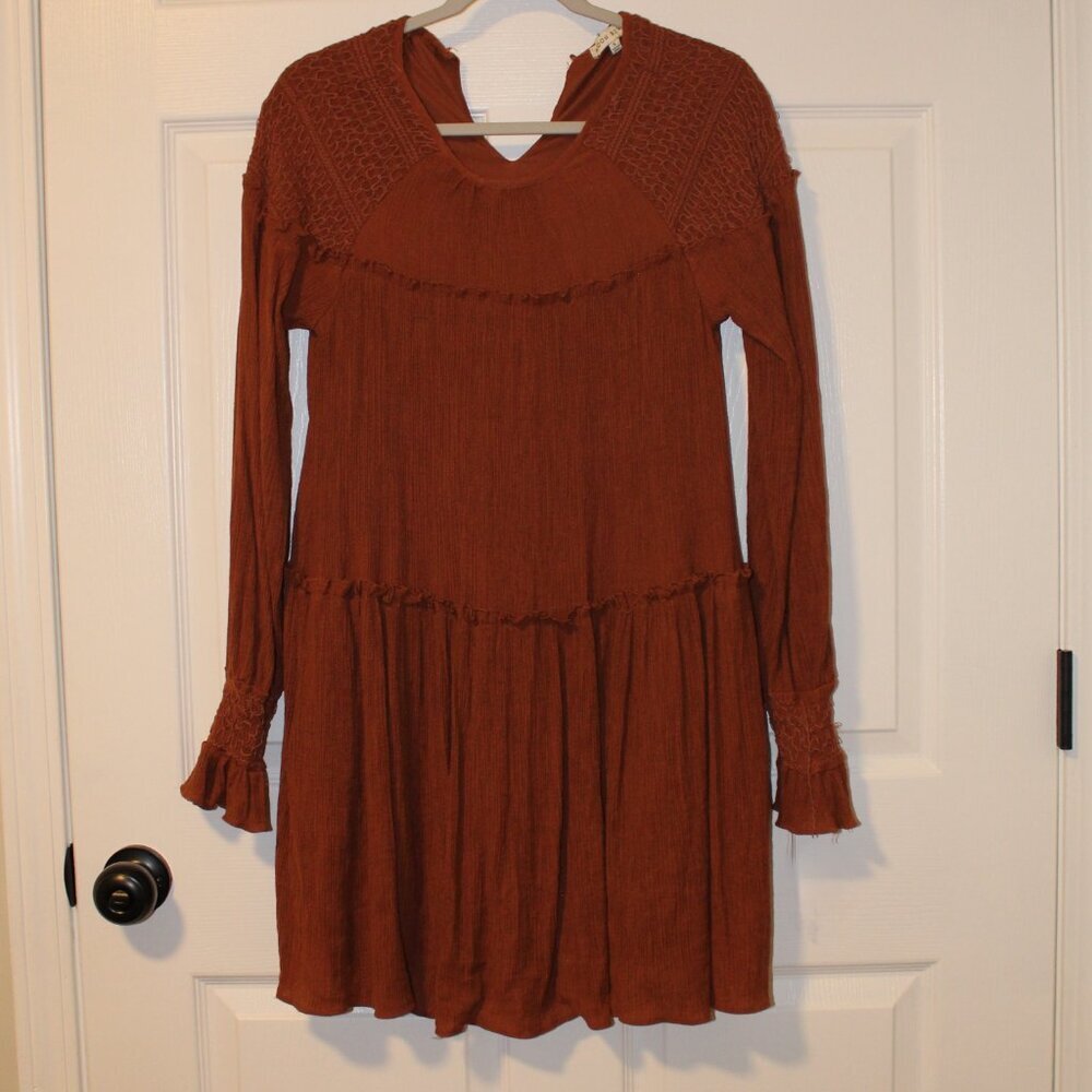 Anthropologie Moon River "Feeling Grateful" Babydoll rust-brown bohemian dress S - Picture 2 of 7